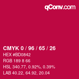 カラーコード: CMYK 0 / 96 / 65 / 26 | qconv.com