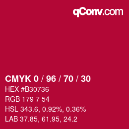 カラーコード: CMYK 0 / 96 / 70 / 30 | qconv.com