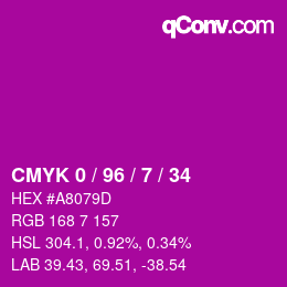 Color code: CMYK 0 / 96 / 7 / 34 | qconv.com