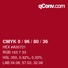 颜色代码: CMYK 0 / 96 / 80 / 36 | qconv.com