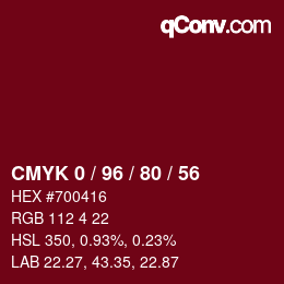 颜色代码: CMYK 0 / 96 / 80 / 56 | qconv.com