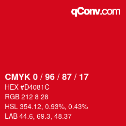 颜色代码: CMYK 0 / 96 / 87 / 17 | qconv.com