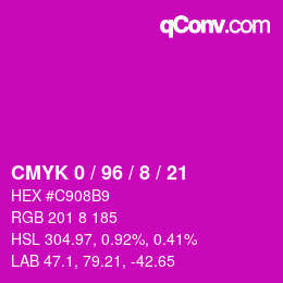 颜色代码: CMYK 0 / 96 / 8 / 21 | qconv.com