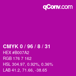 カラーコード: CMYK 0 / 96 / 8 / 31 | qconv.com
