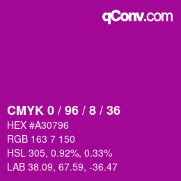 Color code: CMYK 0 / 96 / 8 / 36 | qconv.com