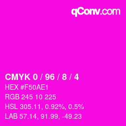 カラーコード: CMYK 0 / 96 / 8 / 4 | qconv.com