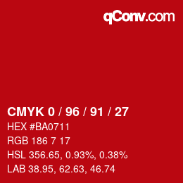 颜色代码: CMYK 0 / 96 / 91 / 27 | qconv.com