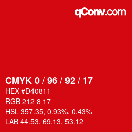 颜色代码: CMYK 0 / 96 / 92 / 17 | qconv.com