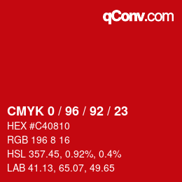 カラーコード: CMYK 0 / 96 / 92 / 23 | qconv.com
