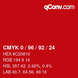 颜色代码: CMYK 0 / 96 / 92 / 24 | qconv.com