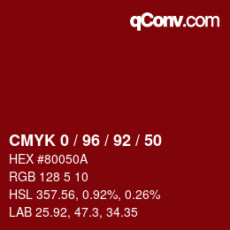 Color code: CMYK 0 / 96 / 92 / 50 | qconv.com