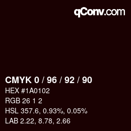 カラーコード: CMYK 0 / 96 / 92 / 90 | qconv.com