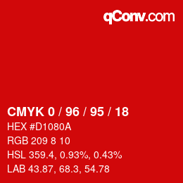 颜色代码: CMYK 0 / 96 / 95 / 18 | qconv.com