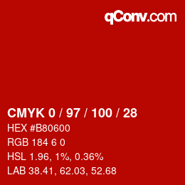 Color code: CMYK 0 / 97 / 100 / 28 | qconv.com