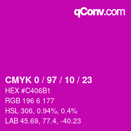 カラーコード: CMYK 0 / 97 / 10 / 23 | qconv.com