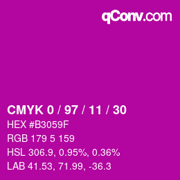颜色代码: CMYK 0 / 97 / 11 / 30 | qconv.com