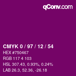 カラーコード: CMYK 0 / 97 / 12 / 54 | qconv.com