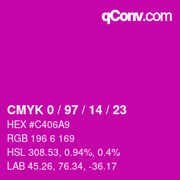カラーコード: CMYK 0 / 97 / 14 / 23 | qconv.com