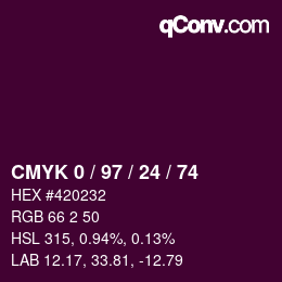 Color code: CMYK 0 / 97 / 24 / 74 | qconv.com