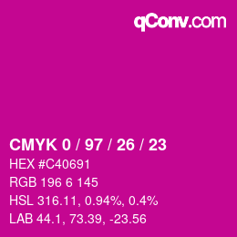 カラーコード: CMYK 0 / 97 / 26 / 23 | qconv.com
