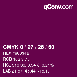 Color code: CMYK 0 / 97 / 26 / 60 | qconv.com