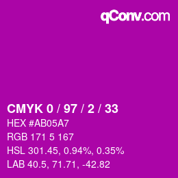 Color code: CMYK 0 / 97 / 2 / 33 | qconv.com