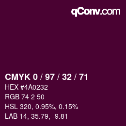Farbcode: CMYK 0 / 97 / 32 / 71 | qconv.com