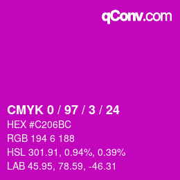 颜色代码: CMYK 0 / 97 / 3 / 24 | qconv.com