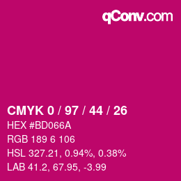 Farbcode: CMYK 0 / 97 / 44 / 26 | qconv.com