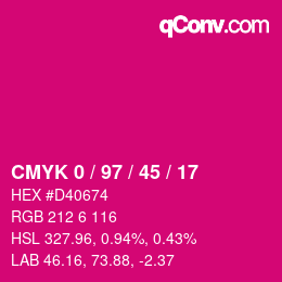 カラーコード: CMYK 0 / 97 / 45 / 17 | qconv.com