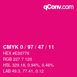 カラーコード: CMYK 0 / 97 / 47 / 11 | qconv.com
