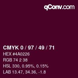 颜色代码: CMYK 0 / 97 / 49 / 71 | qconv.com