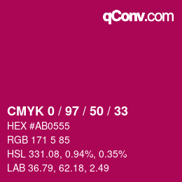颜色代码: CMYK 0 / 97 / 50 / 33 | qconv.com
