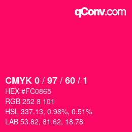 カラーコード: CMYK 0 / 97 / 60 / 1 | qconv.com