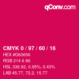 颜色代码: CMYK 0 / 97 / 60 / 16 | qconv.com