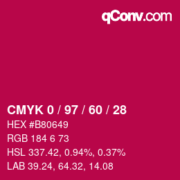 カラーコード: CMYK 0 / 97 / 60 / 28 | qconv.com