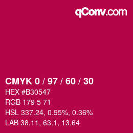颜色代码: CMYK 0 / 97 / 60 / 30 | qconv.com