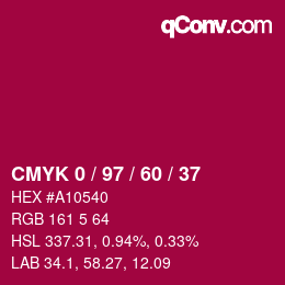 颜色代码: CMYK 0 / 97 / 60 / 37 | qconv.com