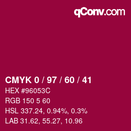 颜色代码: CMYK 0 / 97 / 60 / 41 | qconv.com