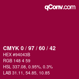颜色代码: CMYK 0 / 97 / 60 / 42 | qconv.com