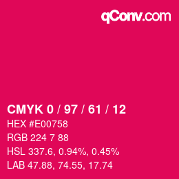 颜色代码: CMYK 0 / 97 / 61 / 12 | qconv.com