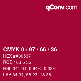 颜色代码: CMYK 0 / 97 / 66 / 36 | qconv.com