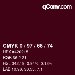 Color code: CMYK 0 / 97 / 68 / 74 | qconv.com