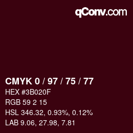 Color code: CMYK 0 / 97 / 75 / 77 | qconv.com