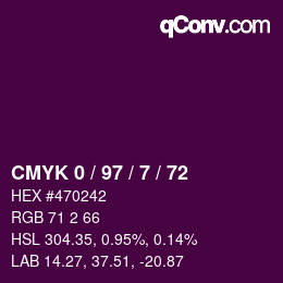 Color code: CMYK 0 / 97 / 7 / 72 | qconv.com