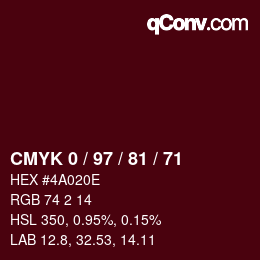颜色代码: CMYK 0 / 97 / 81 / 71 | qconv.com