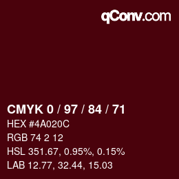 Farbcode: CMYK 0 / 97 / 84 / 71 | qconv.com