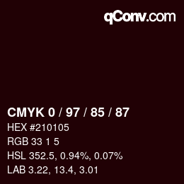 Farbcode: CMYK 0 / 97 / 85 / 87 | qconv.com