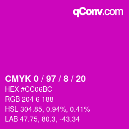 Color code: CMYK 0 / 97 / 8 / 20 | qconv.com