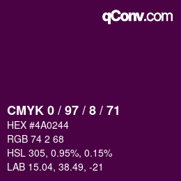 Color code: CMYK 0 / 97 / 8 / 71 | qconv.com